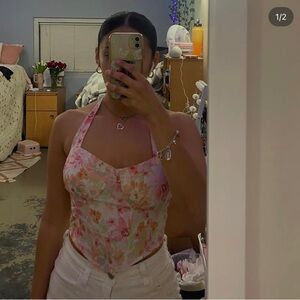 SHEIN Pink Bodysuit with Bustier Style